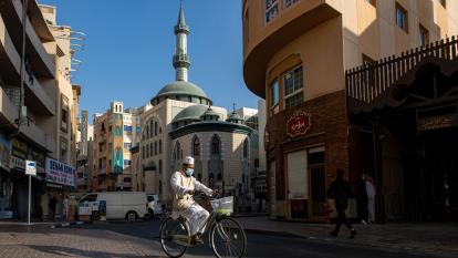 A Dubai street with cyclist