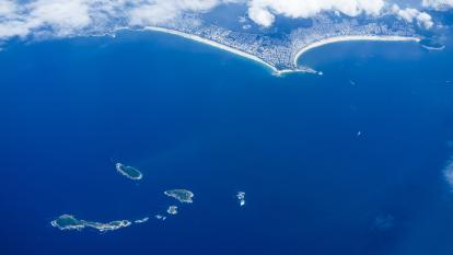 Aerial view of Cagarras Islands, an uninhabited archipelago off Ipanema beach in Rio de Janeiro, Brazil