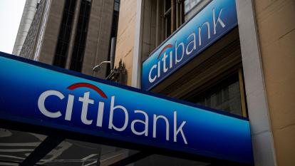 The Citibank logo outside a branch of the bank in San Francisco