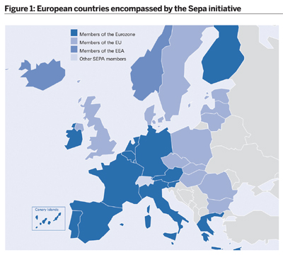 Figure 1: European countries encompassed by the Sepa initiative