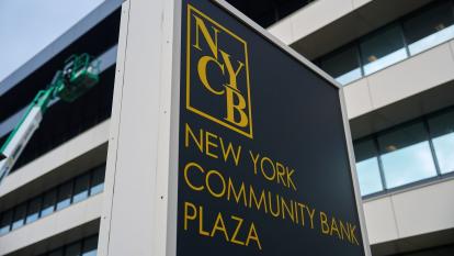 The New York Community Bank headquarters in Hicksville, New York, US