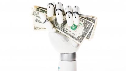 Robot arm clutching money