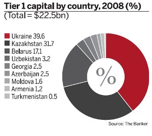 Tier 1 capital by country, 2008 (%), (Total = $22.5bn)