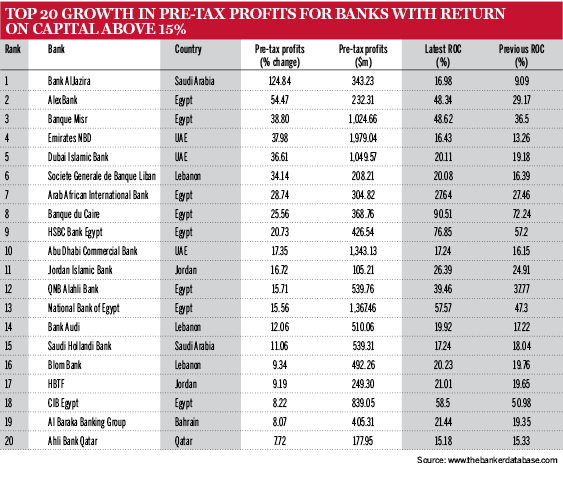 Top 20 growth in Pre-tax Profits