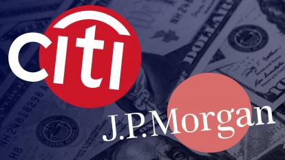 The Citi and JPMorgan logos appear over a background of dollar notes