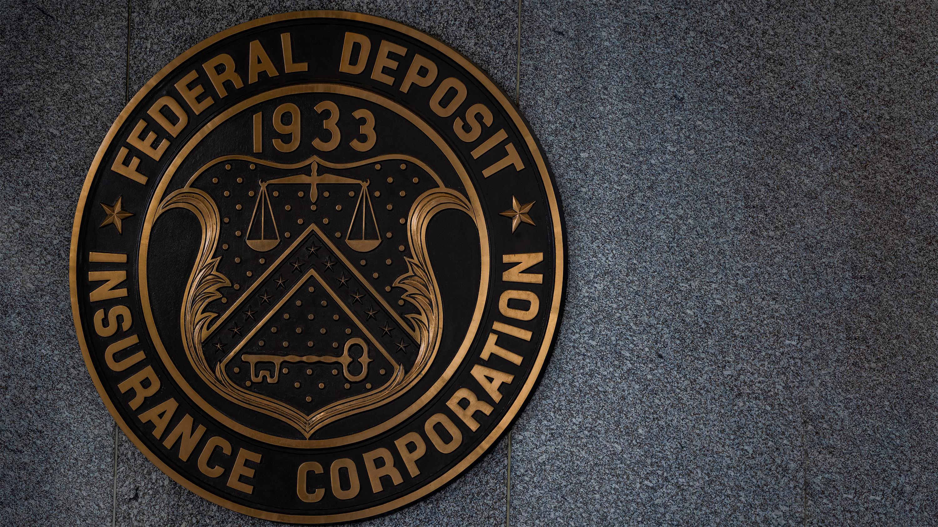 Logo of the Federal Deposit Insurance Corp. building in Washington, DC.