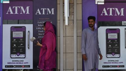 Meezan Bank branch ATM and customers