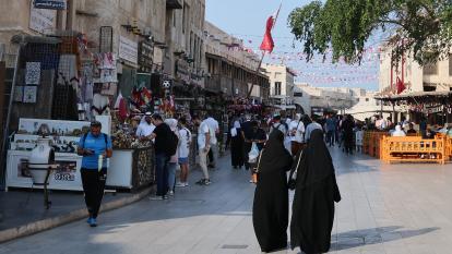 A busy market street in Qatar