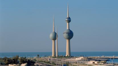 A landscape shot of the Kuwait Towers in Kuwait City