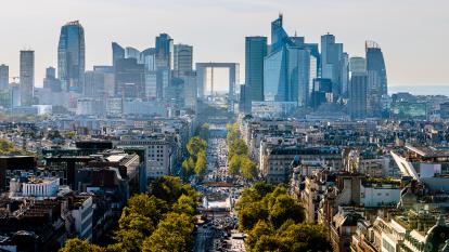 An aerial view of La Defense, a business district of Paris, France