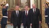(From left to right) Kazakhstan’s president Nursultan Nazabayev, Russia’s then-president Dmitry Medvedev and Belarus’s president Alexander Lukashenko