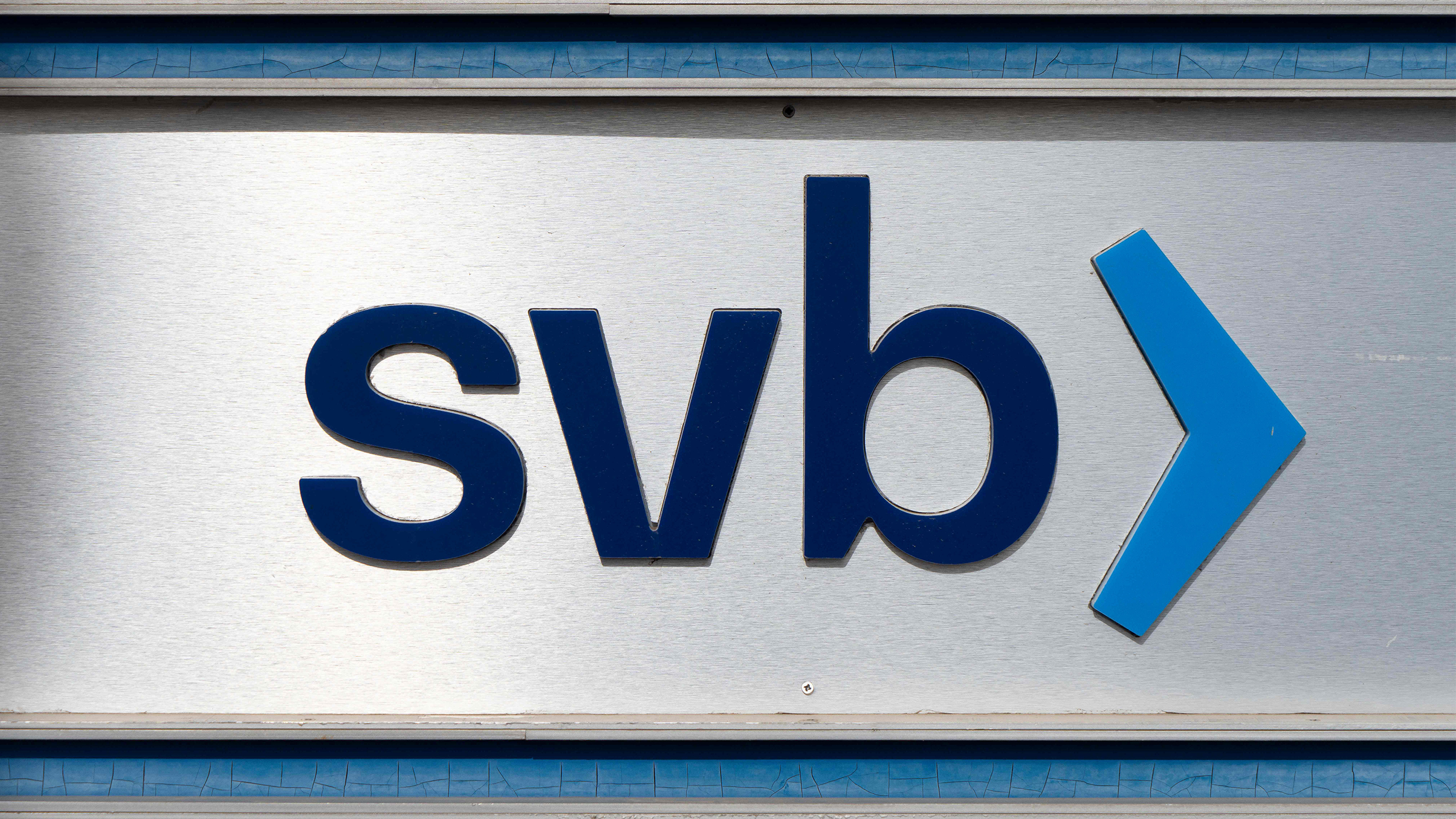 SVB logo close-up on sign.